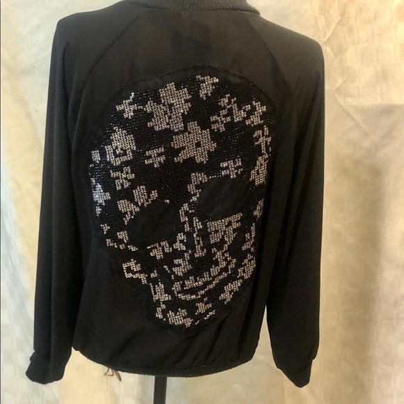 Epique Moi Thin Black Jacket Skull on Back Size S - Picture 2 of 5